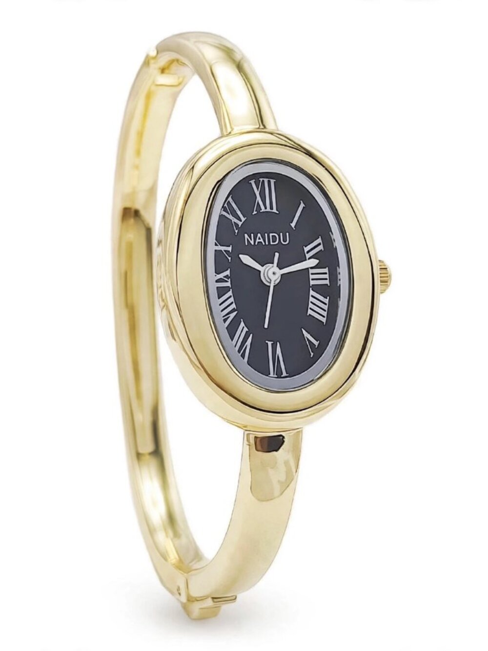 DESTANICO Women's Gold Bangle Watch Black Dial Roman Quartz NEW